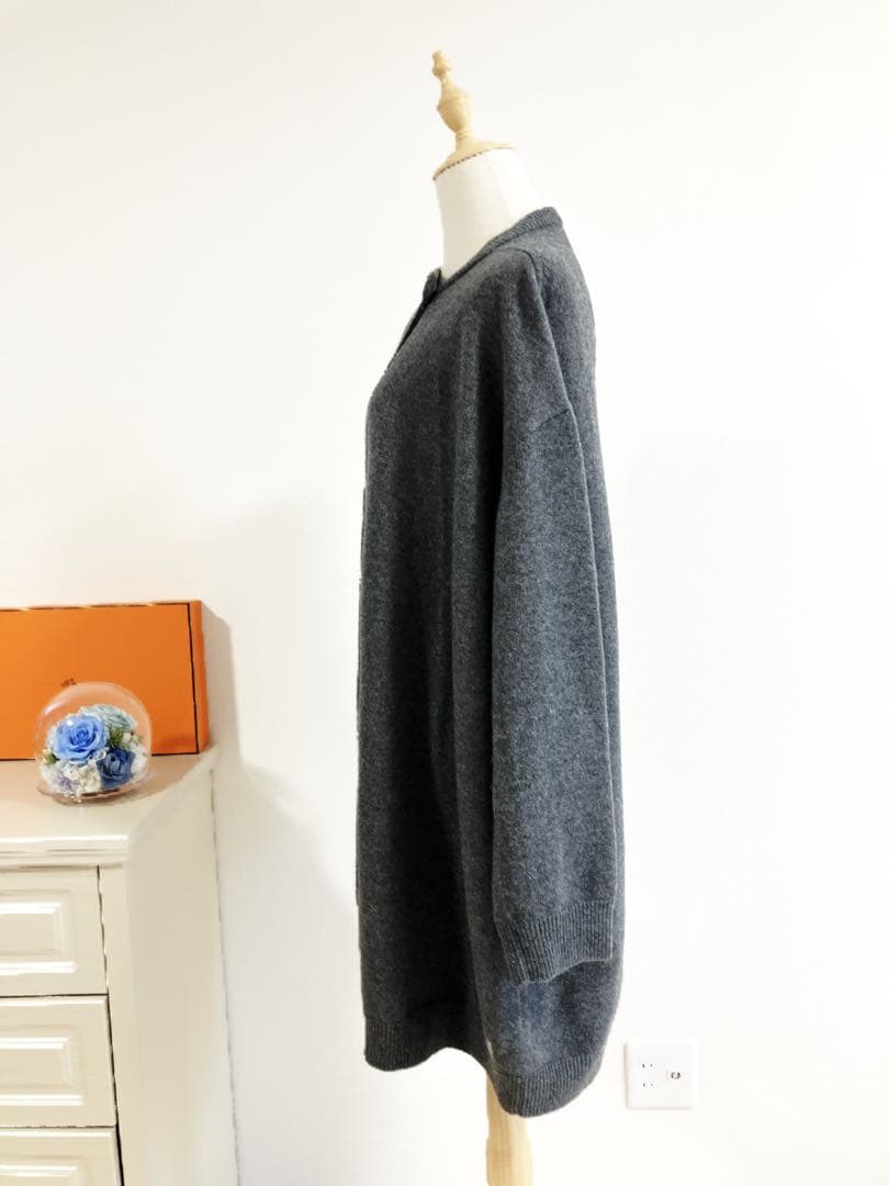 HERMES ロングカーディガン　コート　Hロゴ　ヴァージンウール