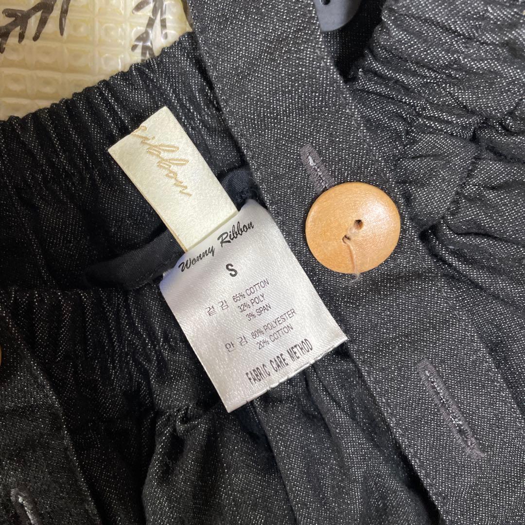 ボトムス wonny ribbon Black denim skirt S