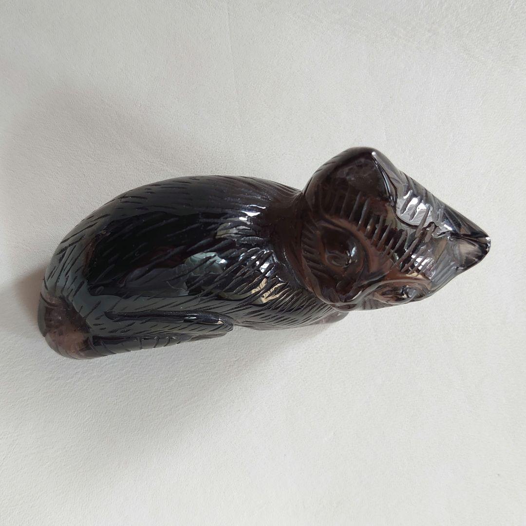 ★手彫り一点物、スモーキークォーツネコ　置物　素晴らしい手仕事　素敵な逸品