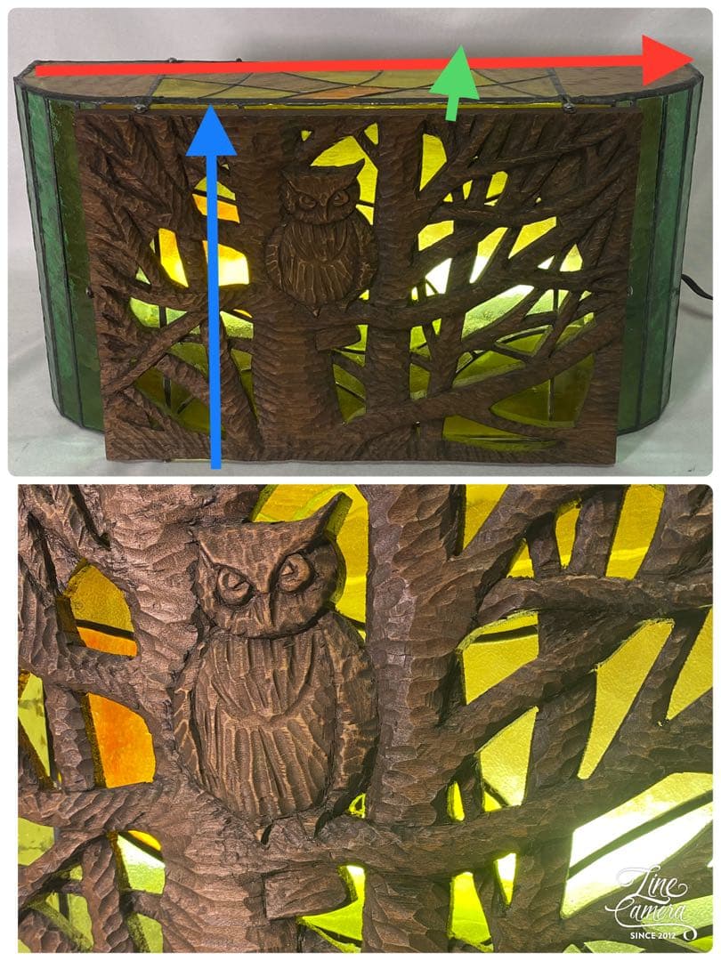 1065❣️フクロウ　木製レリーフ　ステンドグラス　ライト