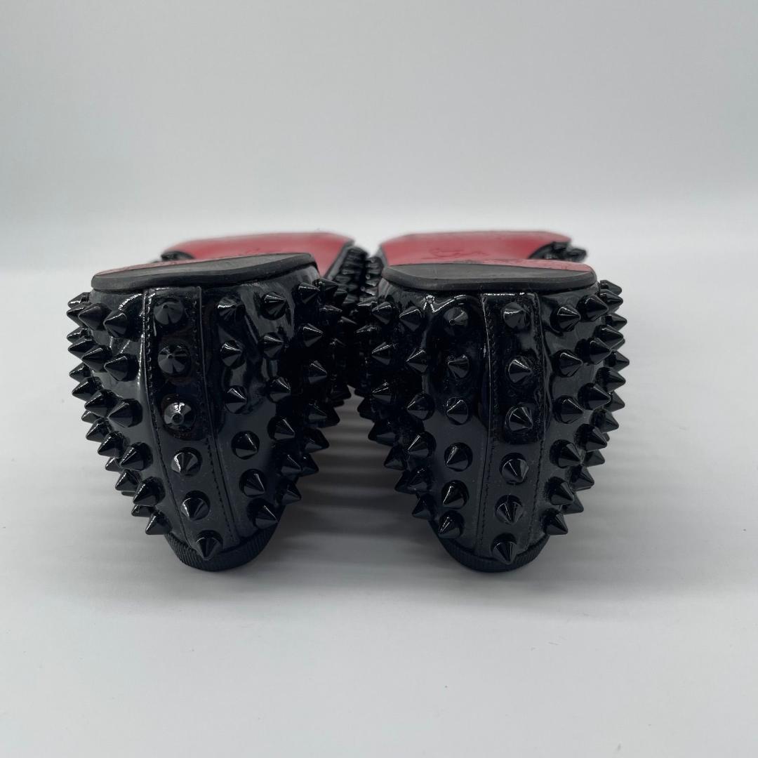 16516✨クリスチャンルブタン スタッズ リボン フラットシューズ ブラック