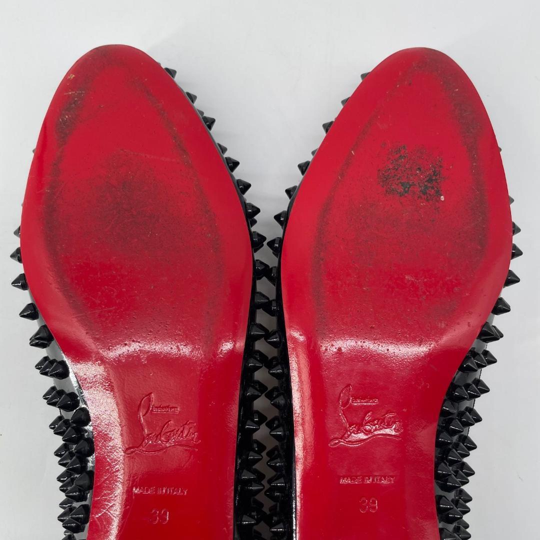 16516✨クリスチャンルブタン スタッズ リボン フラットシューズ ブラック