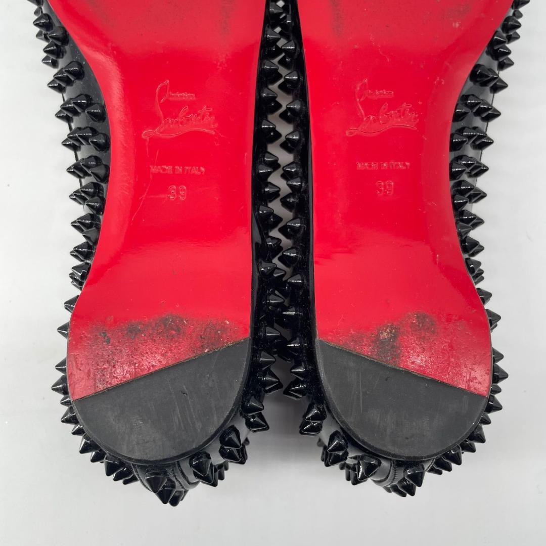 16516✨クリスチャンルブタン スタッズ リボン フラットシューズ ブラック