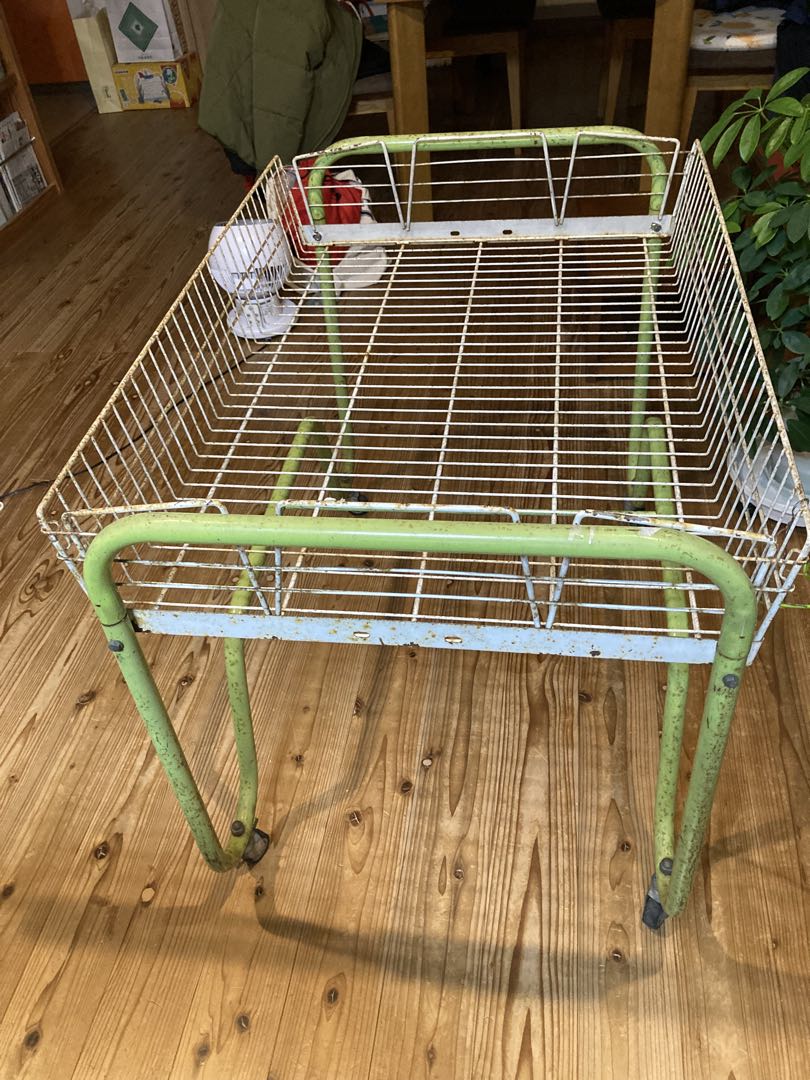 昭和レトロ　ワイヤーワゴン　キャスター付　店舗什器　シャビージャンクガーデン④