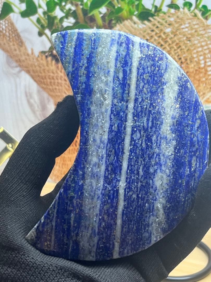 天然石　ラピスラズリ　大きな三日月　ずっしり約393g No.862