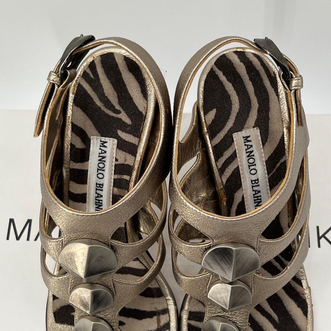 美品✨マノロブラニク ビジュー装飾付き サンダル ミュール ゼブラ 36