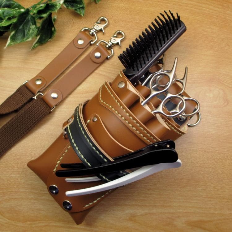 【特別価格】７丁　シザーケース　キャメル＆ダークグリーン SCA-254/CCA