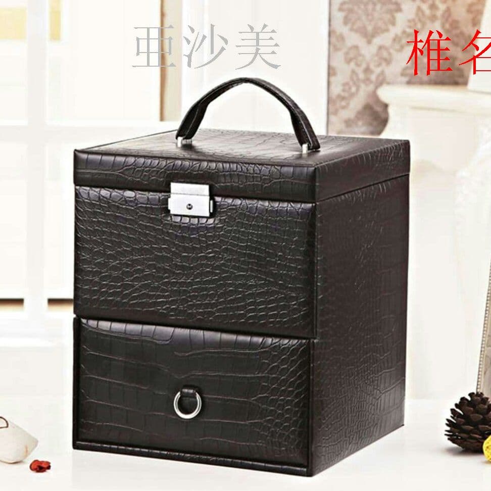 化粧品収納ボックス 化粧鏡付きメイクボックス 木製 引き出し ワニ紋 おしゃ^