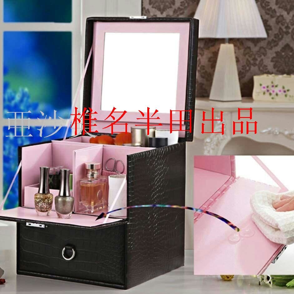 化粧品収納ボックス 化粧鏡付きメイクボックス 木製 引き出し ワニ紋 おしゃ^