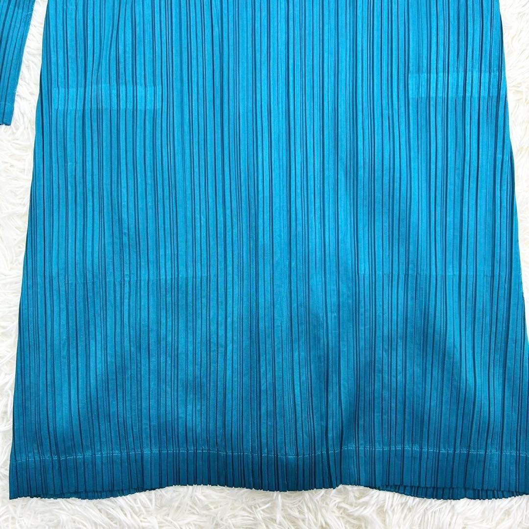 美品　プリーツプリーズ　ロングカーディガン　羽織り　長袖　軽量　ブルー系　3