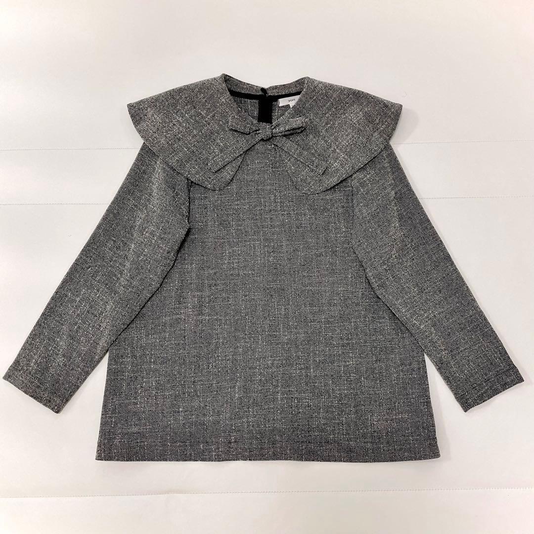 【あーちゃん】yori　スプリングツイードライクブラウス　リボン　グレー