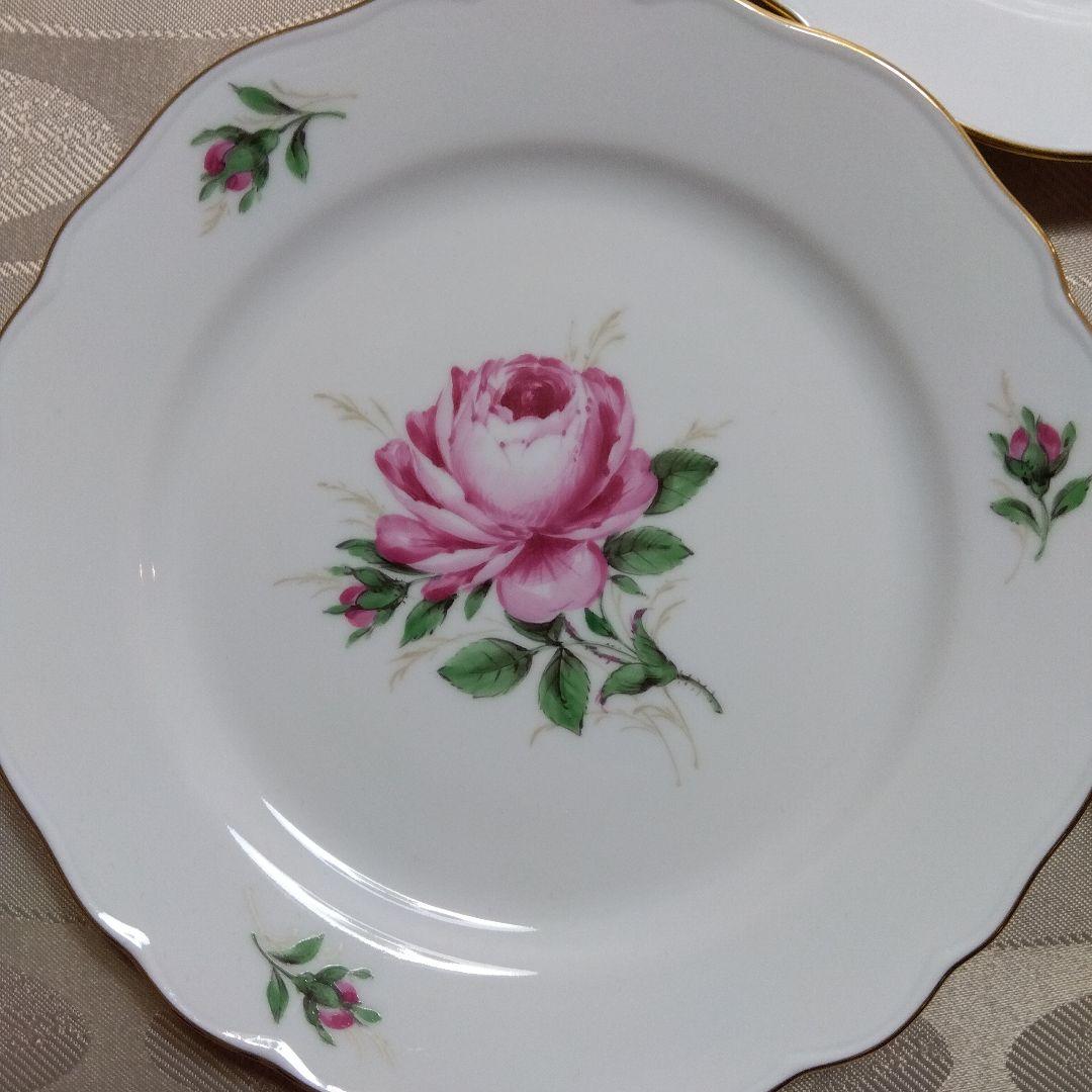 [稀少]　フッチェンロイター手描きバラの花柄 中皿３枚