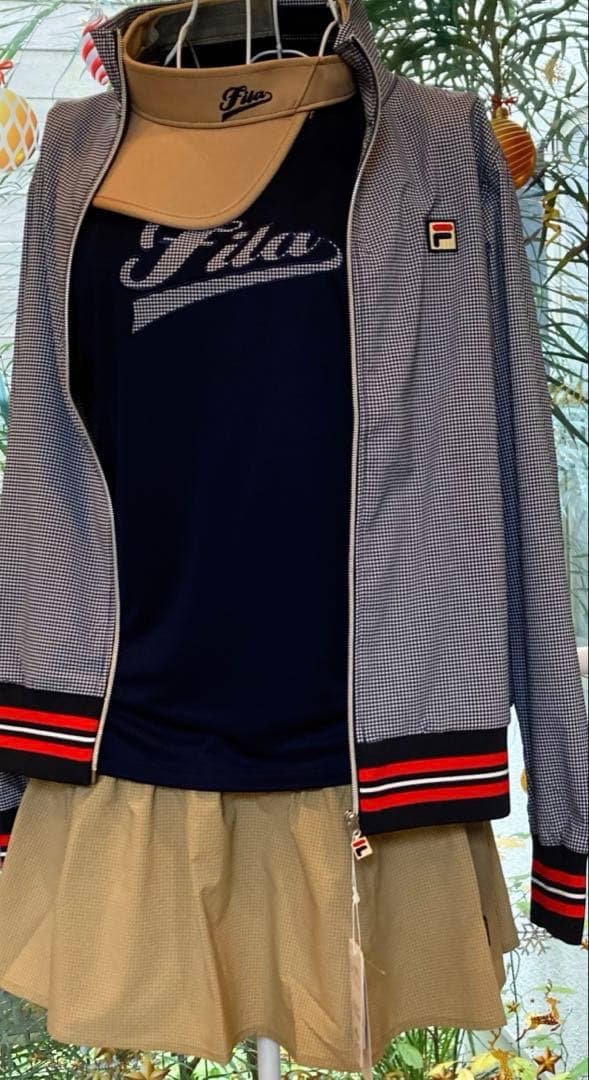 No.132 FILA ギンガムチェックトラックジャケット☆XL☆White☆