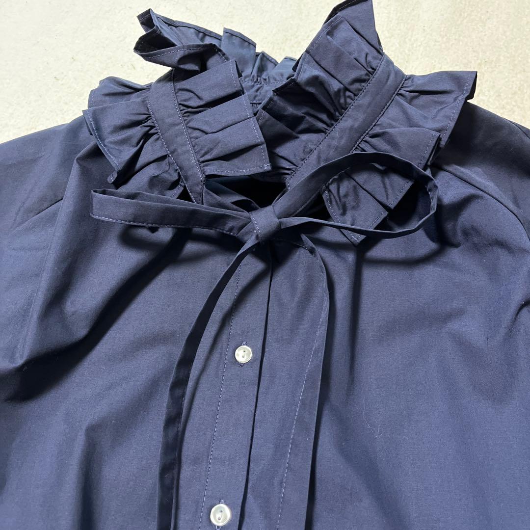 専用　美品　CADUNEカデュネ フリル衿ブラウス ボウタイ　ネイビー　紺
