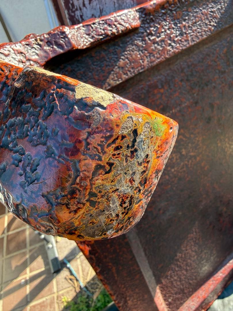 引渡限定！根来塗 座卓 古民具 民芸家具 和家具 朱漆 剥離美 天板クラック有