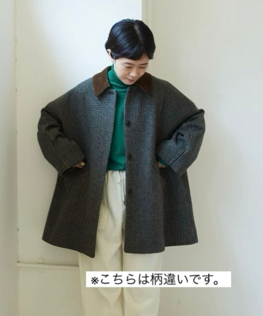 yuni ユニ＊美品＊千鳥チェック柄 コーデュロイ衿 ミドル丈ウールコート