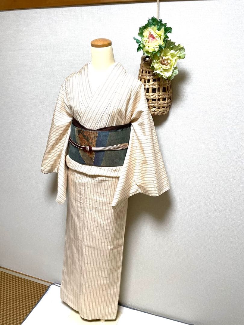 正絹　袷　紬　縦縞模様　身丈（肩から）161.5㎝
