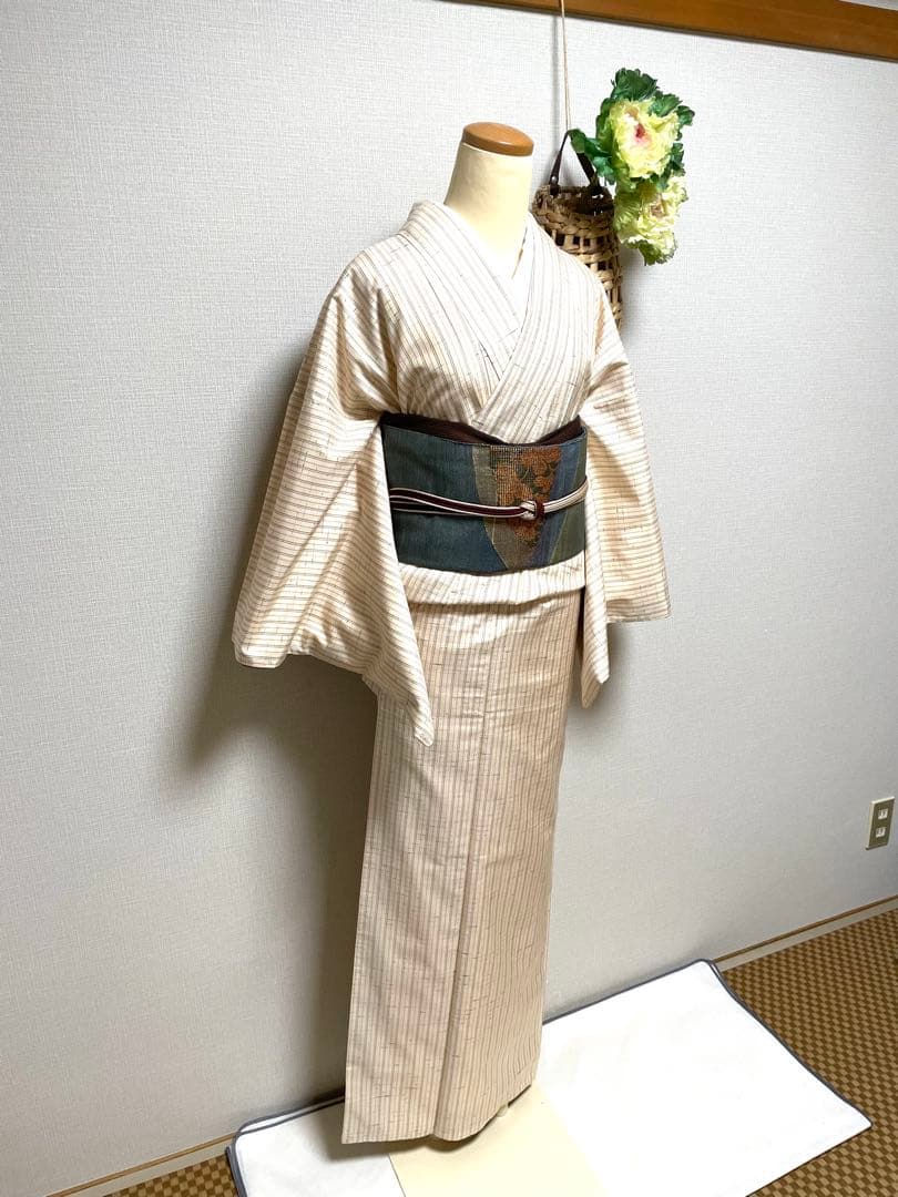 正絹　袷　紬　縦縞模様　身丈（肩から）161.5㎝
