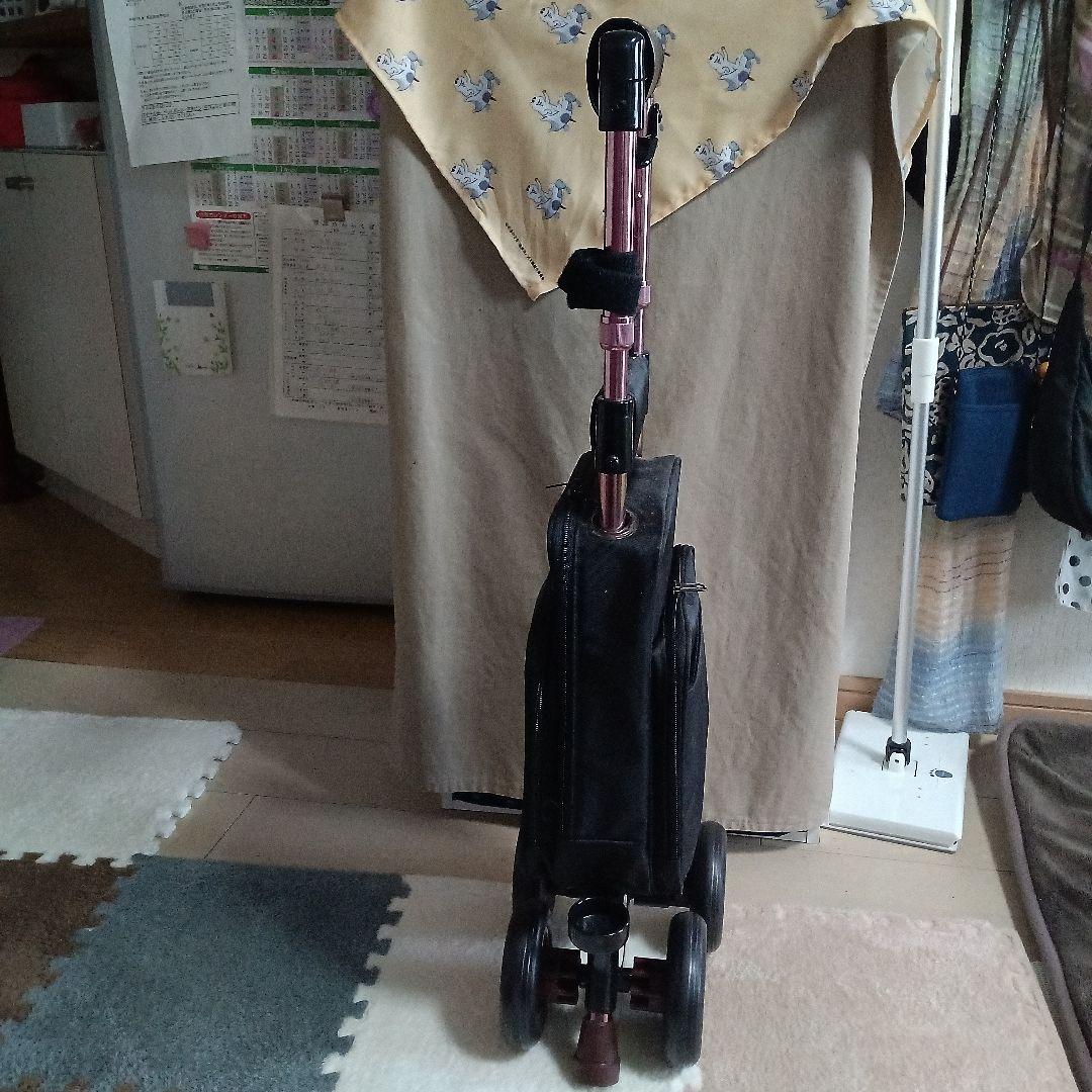 黒いナイロン製キャリーカート 杖代わりに利用