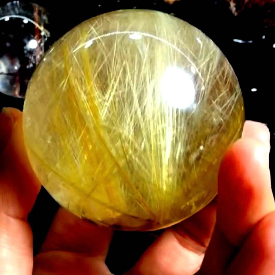 超絶綺麗✨55mm ゴールドタイチンルチルクォーツ　丸玉　スフィア　金針水晶