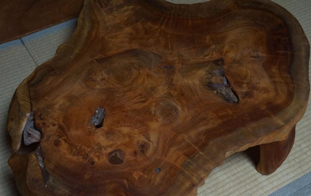 大型欅一枚板卓 脚付き花台 盆栽台 香炉台 煎茶台 自然体★重さ13.9ｋg