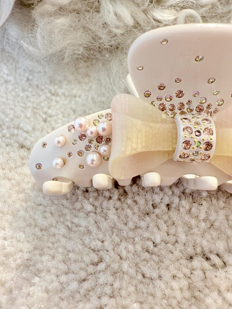 アレクサンドル ドゥ パリ リボンモチーフ ヘアクリップ　パール　スワロフスキー