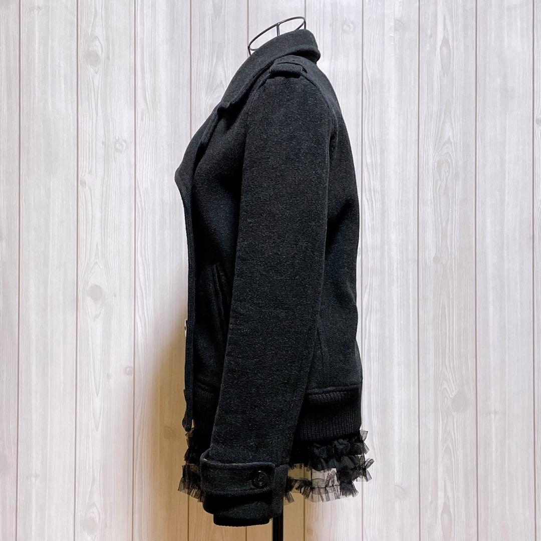 ピーコート ウール 厚手 ダークグレー 黒 平成ギャルy2k グランジ パンク