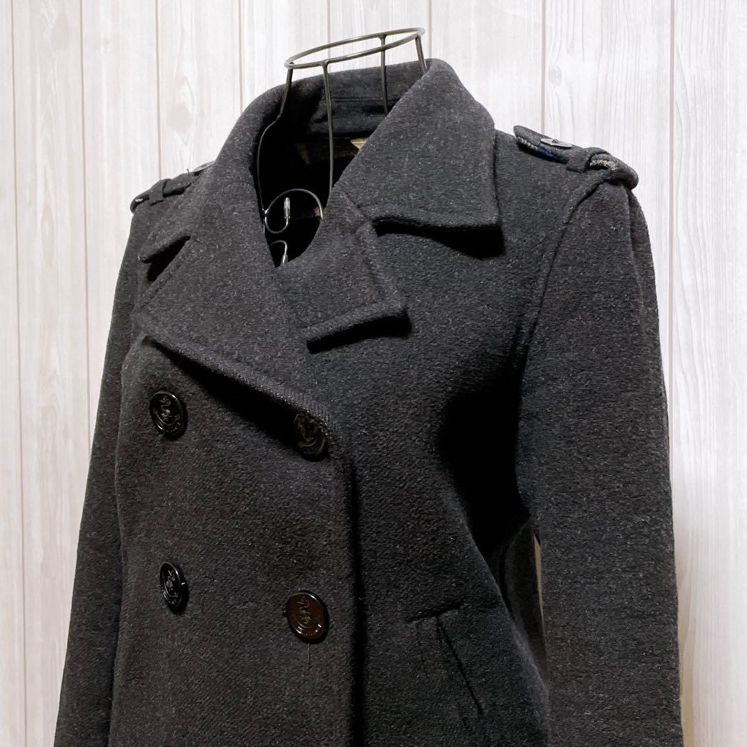 ピーコート ウール 厚手 ダークグレー 黒 平成ギャルy2k グランジ パンク