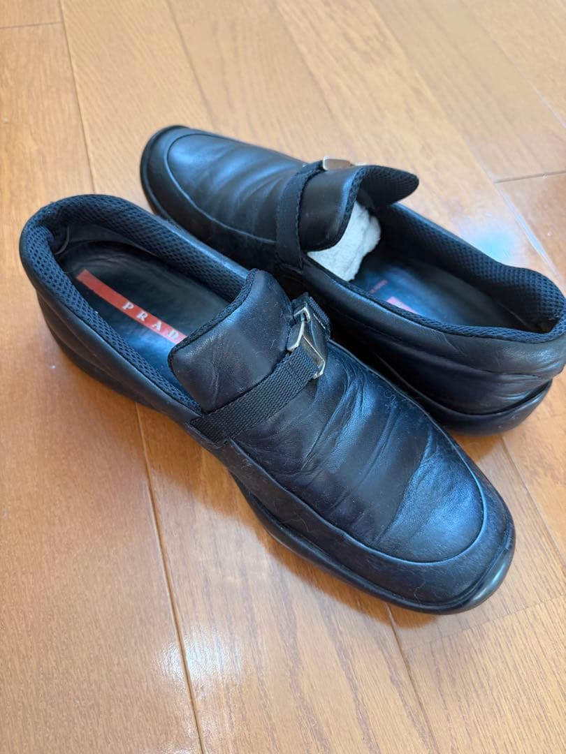 ブラックレザー ストラップローファー