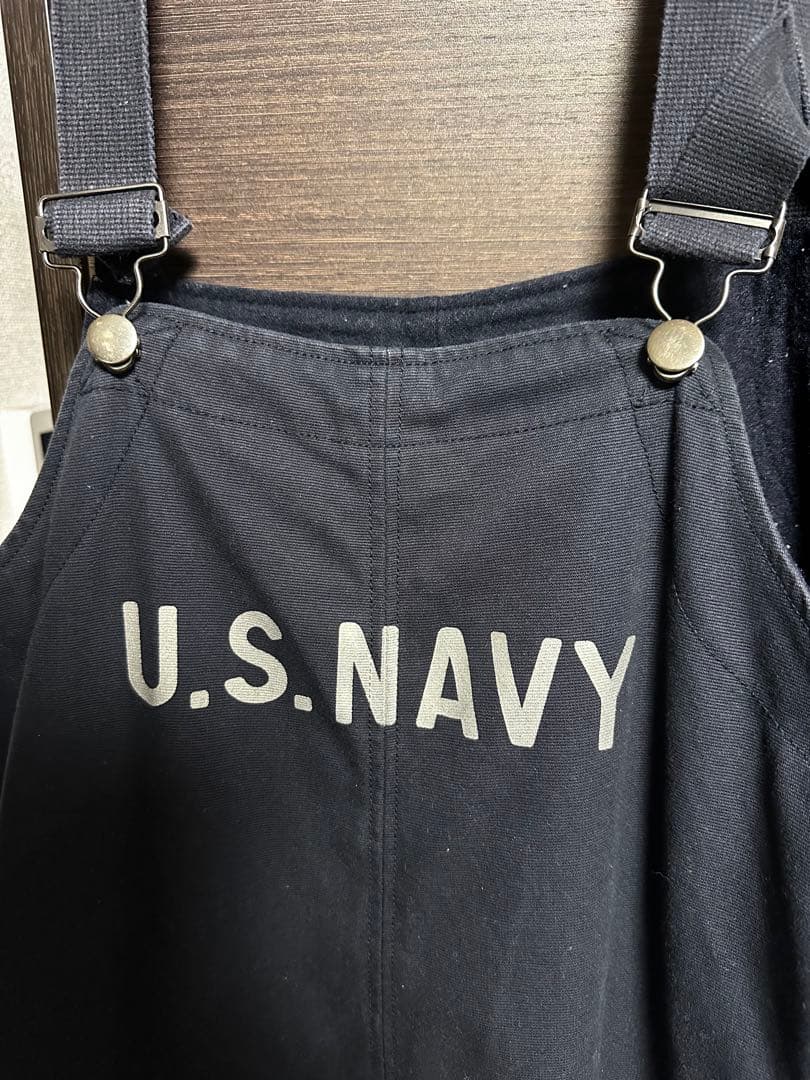 U.S. NAVY 黒オーバーオール M デッキパンツ　フック　ミリタリーパンツ
