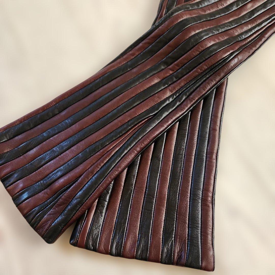 ☆彡ボッテガヴェネタのレザー ストライプ ロンググローブ 6 1/2☆彡