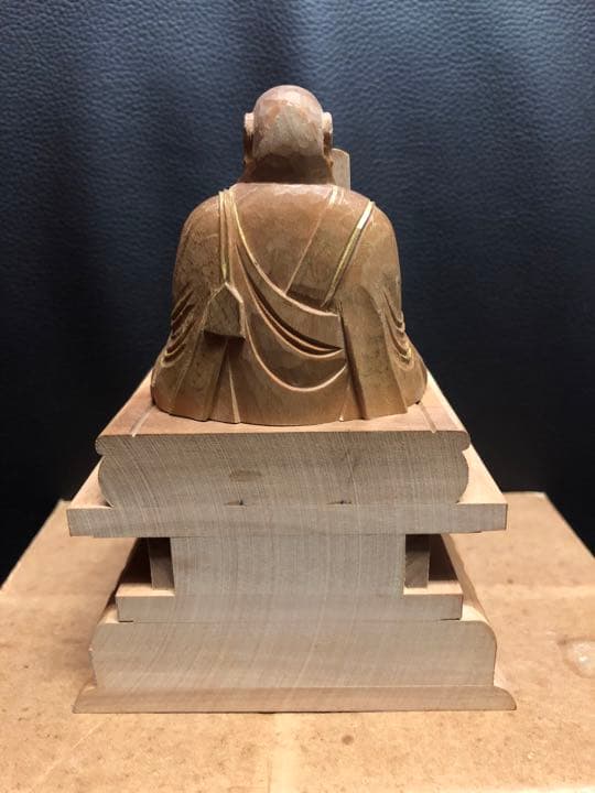 日蓮聖人座像 総白檀 金泥書 細密彫刻 日蓮宗 仏像 仏教美術 未使用保管品