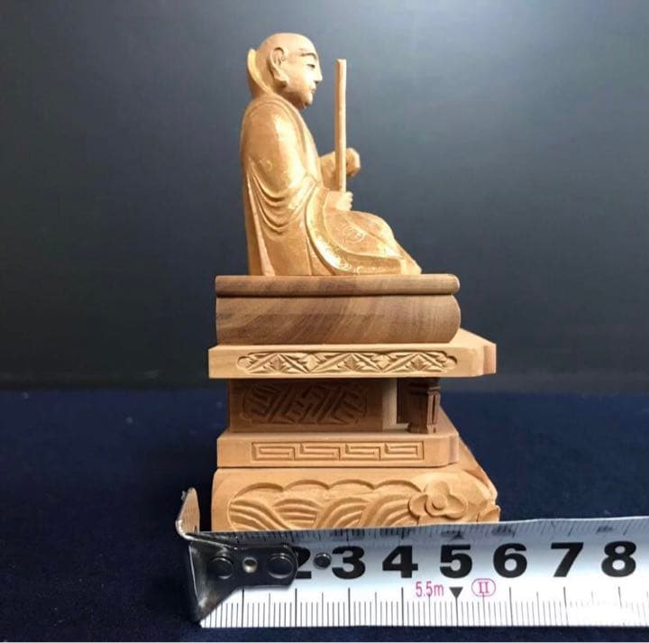 日蓮聖人座像 総白檀 金泥書 細密彫刻 日蓮宗 仏像 仏教美術 未使用保管品