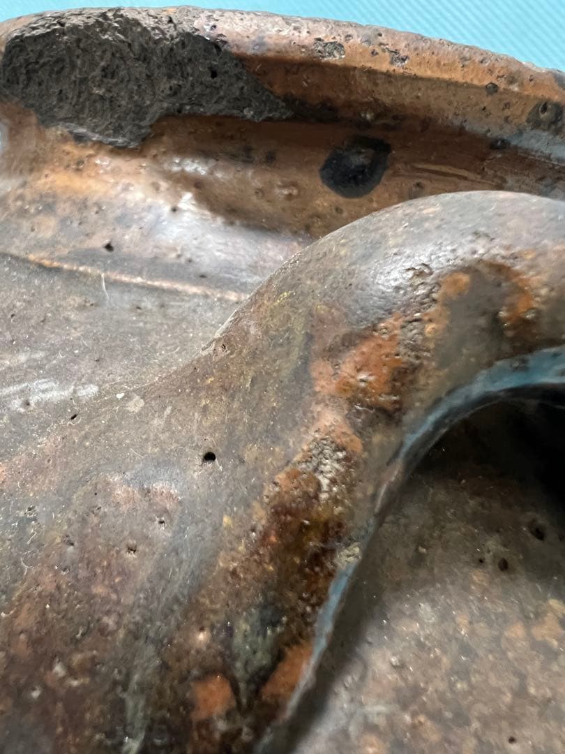 中国明朝（青釉 四耳壺）陶器 骨董品 時代物 高さ24cm解体整理品現状品のみ