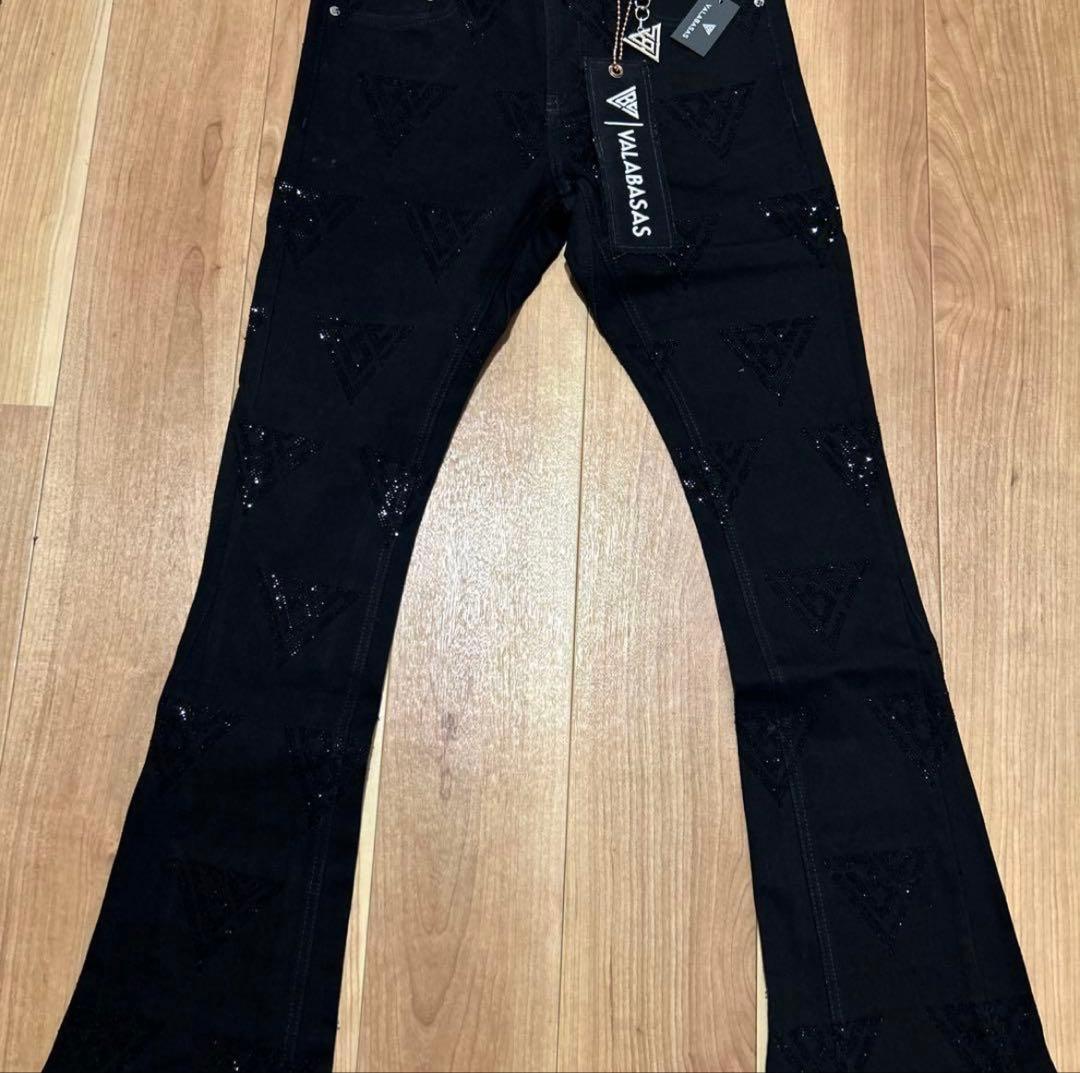 【新品未使用】valabasas ブラックフレア ラインストーンデニム 32