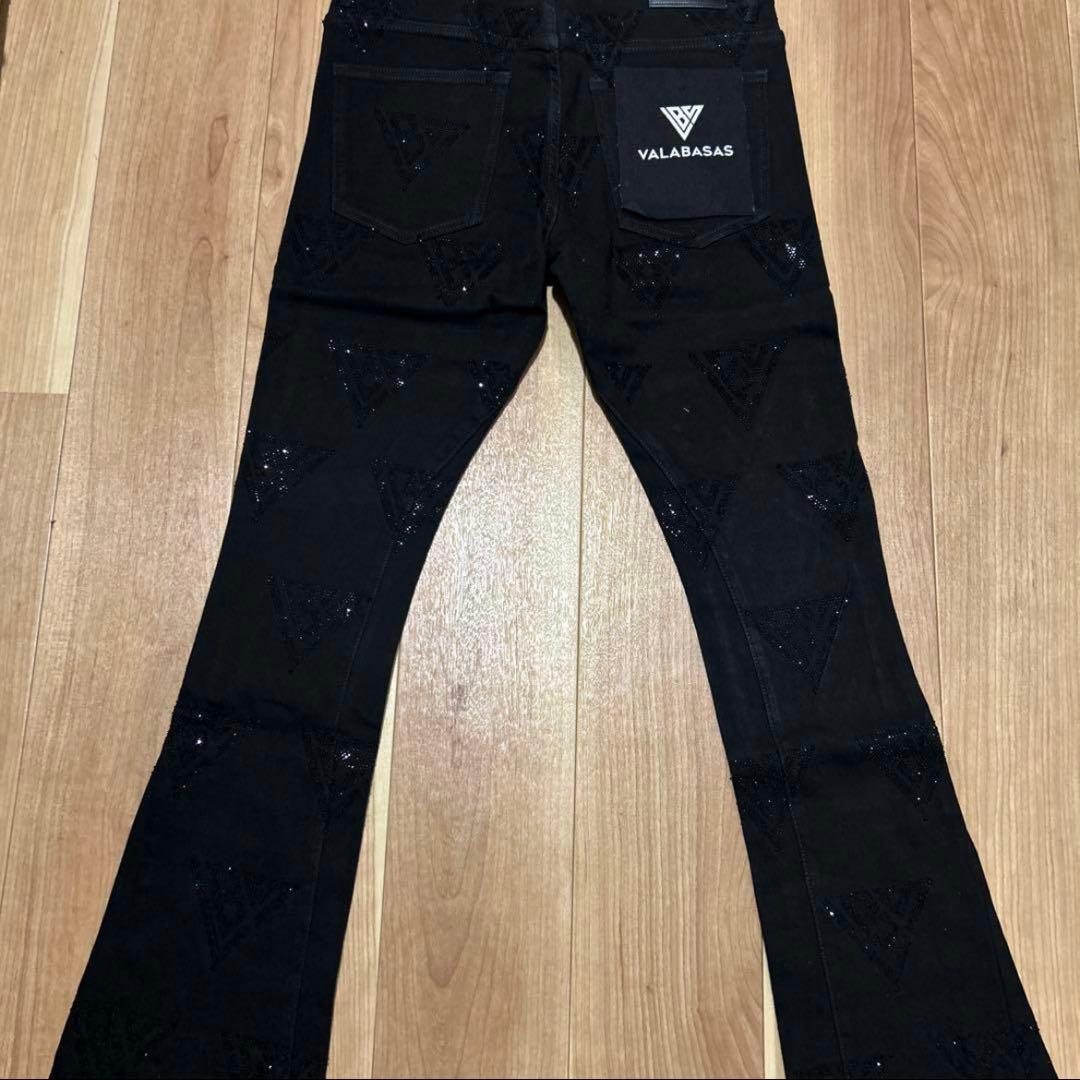 【新品未使用】valabasas ブラックフレア ラインストーンデニム 32