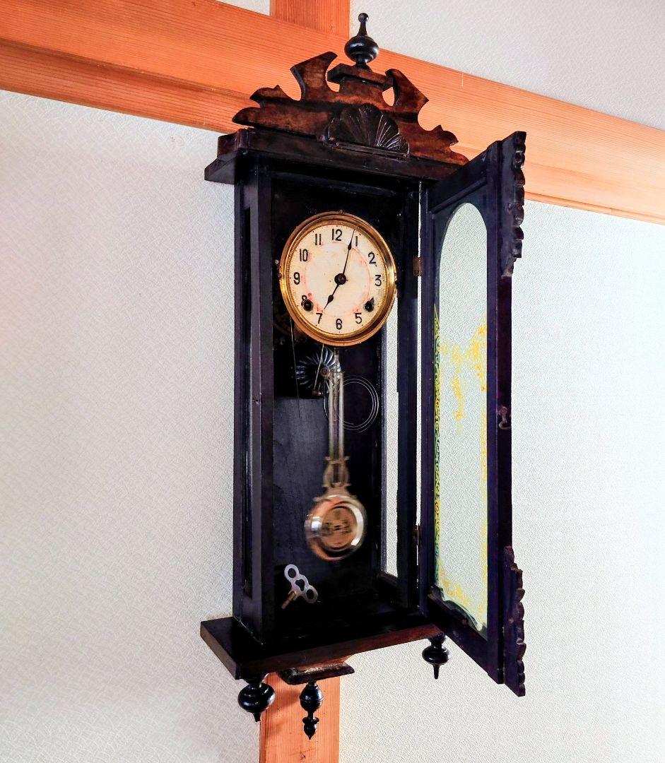 〈完動品〉精工舎　黒柿　装飾スリゲルゼンマイ振り子時計 アンティーク古時計