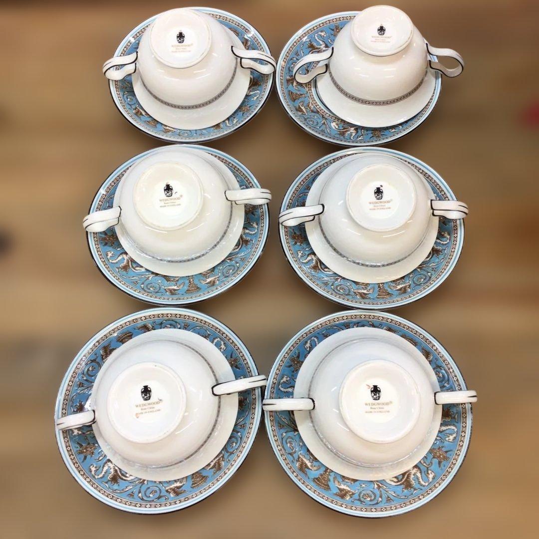 ウェッジウッド フロレンティーン ターコイズ スープカップ&ソーサー6客セット