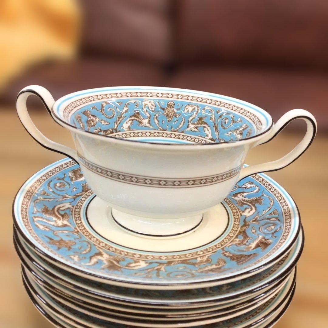 ウェッジウッド フロレンティーン ターコイズ スープカップ&ソーサー6客セット