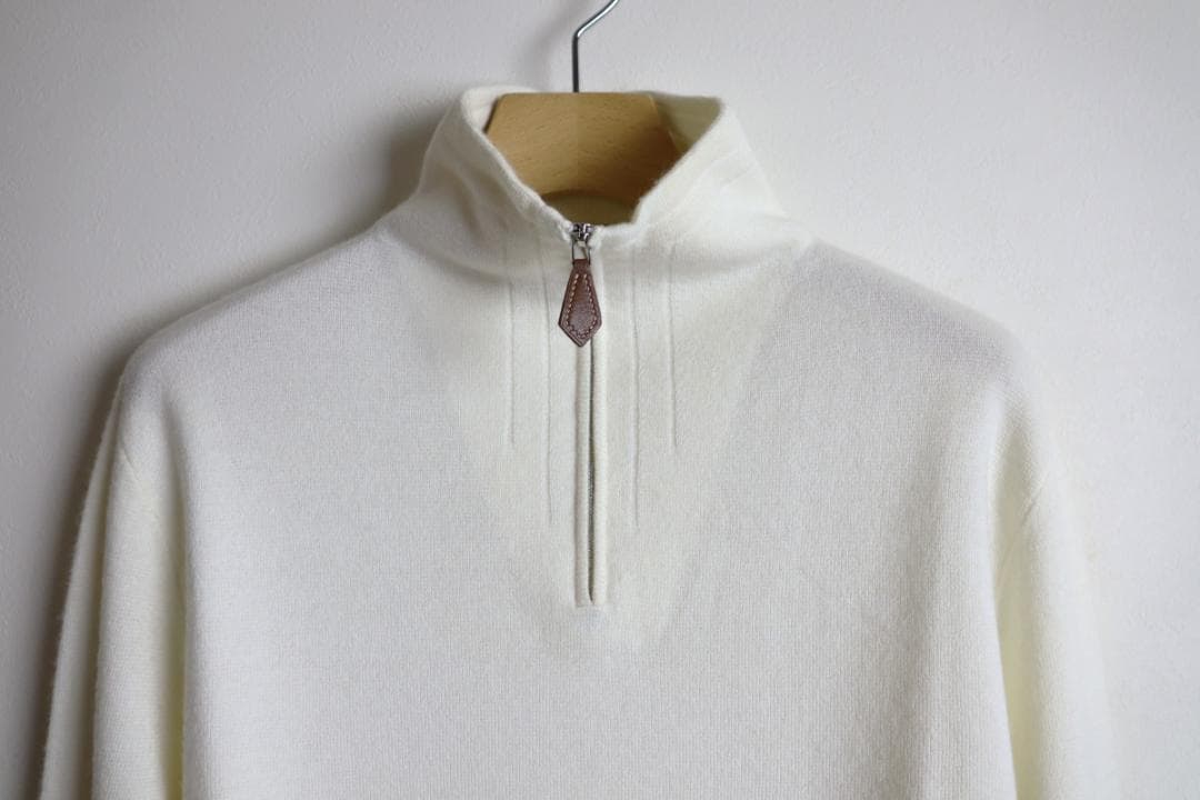 HERMES ホワイト ハーフジップ セーター エルメス S メンズ