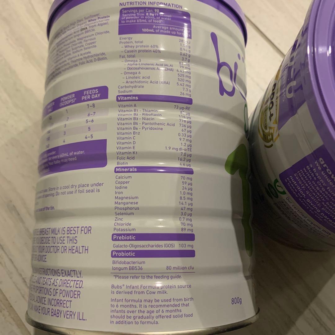 bubs organicバブズバブス粉ミルク800gステップ1(0〜6ヶ月)×2