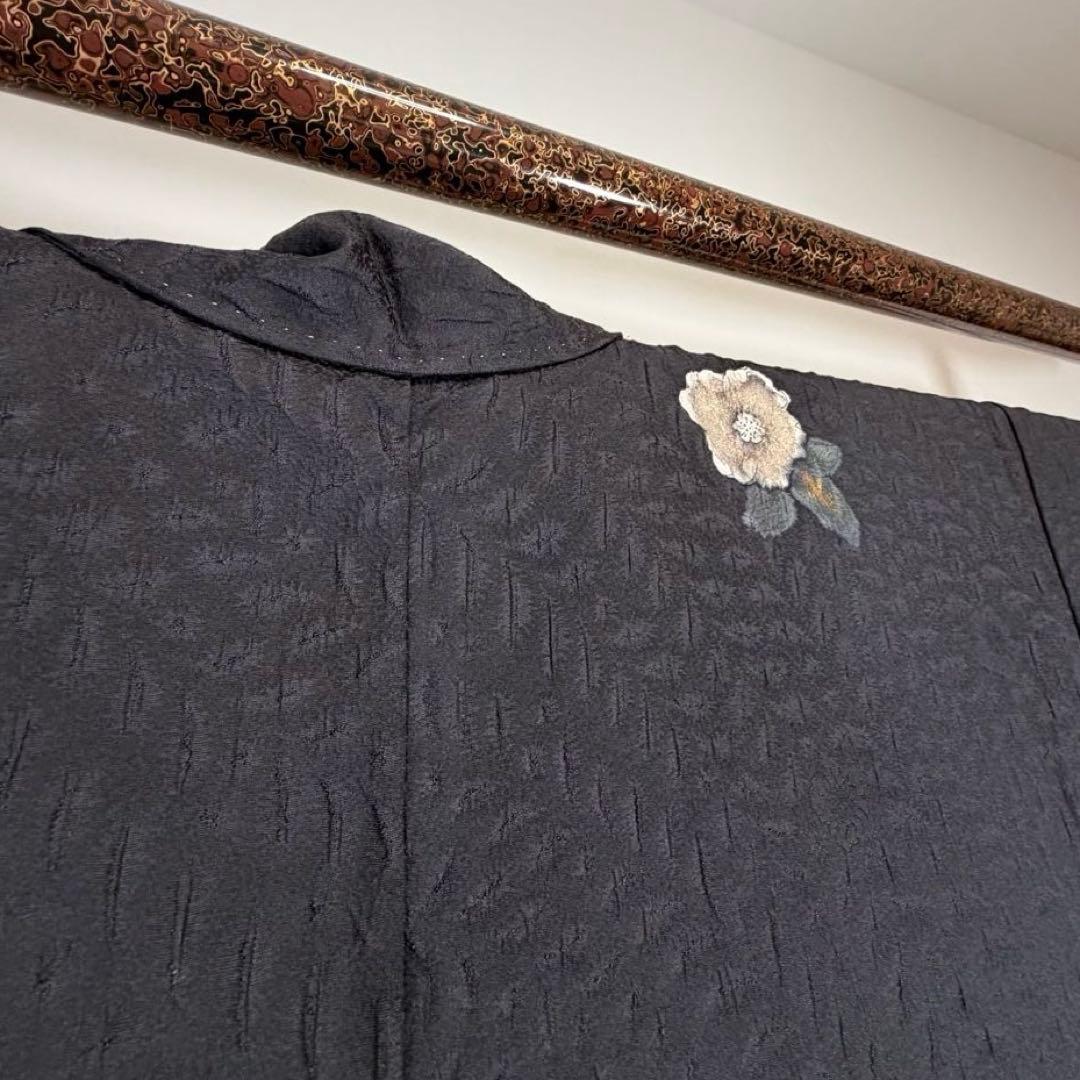 超美品　正絹　袷　訪問着　付け下げ　着物　辻ヶ花　膨れ織　黒　墨色　162裄69
