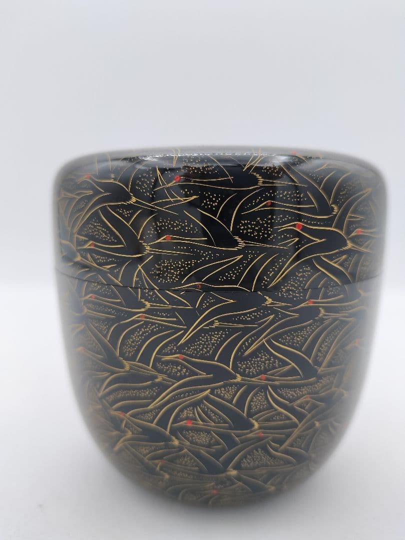 c452 大棗 沈金千羽鶴之図 前志芸男 木箱 茶道具 古物