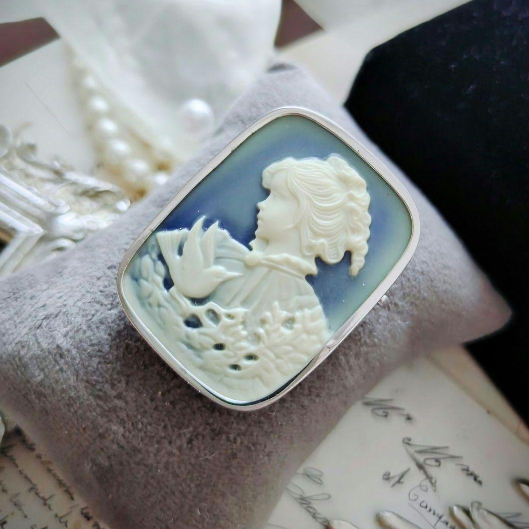 ドイツ ストーン メノウ カメオ ブローチ ペンダント CAMEO SILVER