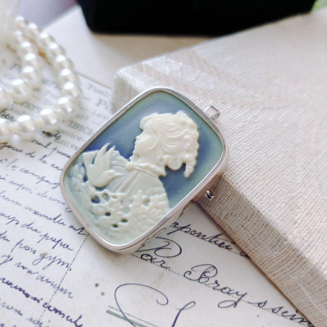 ドイツ ストーン メノウ カメオ ブローチ ペンダント CAMEO SILVER