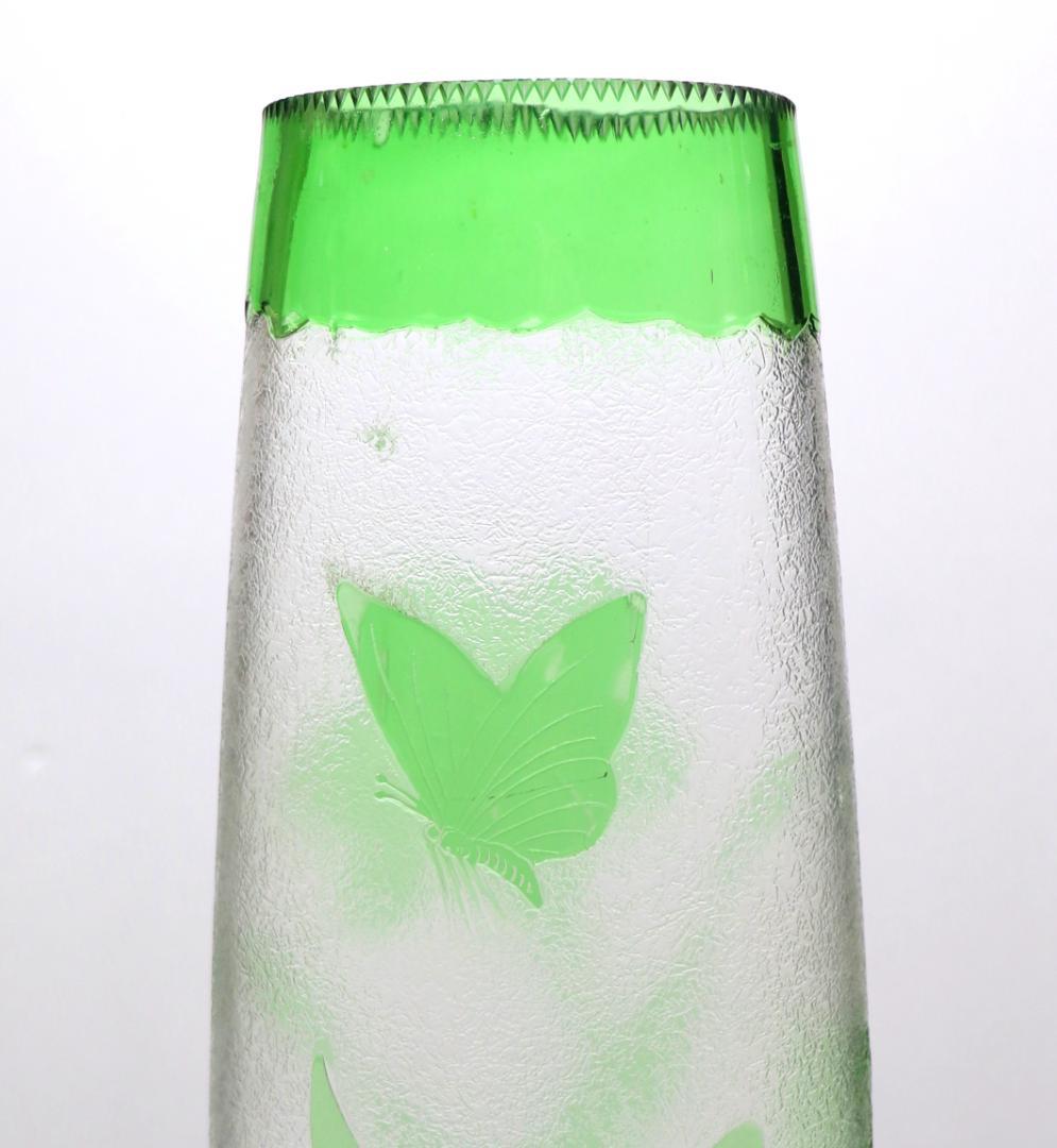 オールド・バカラ 1880年頃美術館級 緑色被せ硝子 特大アシッドエッチング花瓶