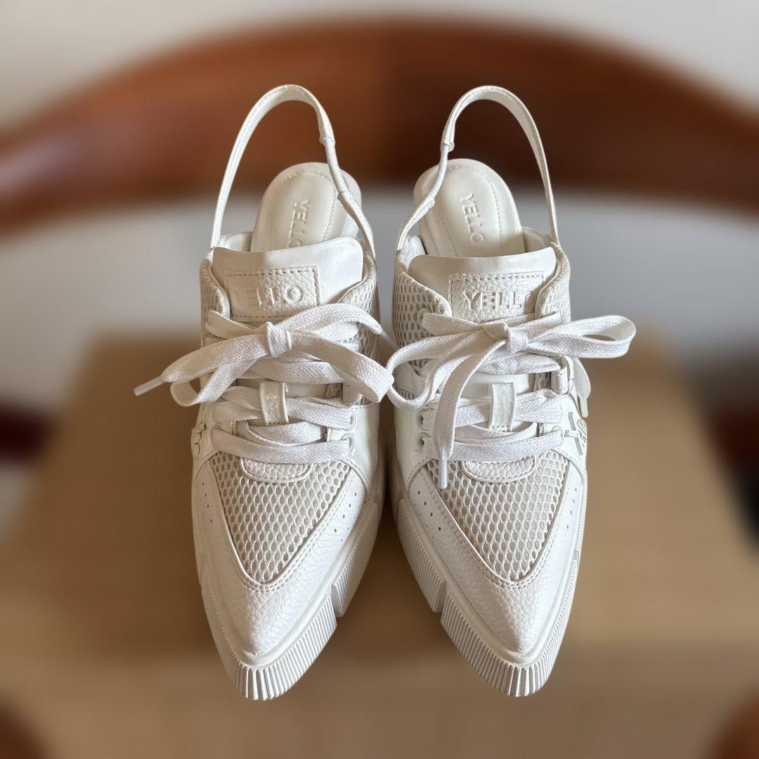 yello イエロ　ホワイト メッシュ スニーカーサンダル ミュール　高ヒールS