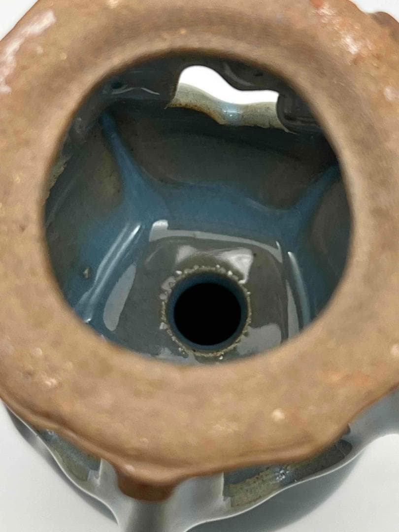 元時代 鈞窯 澱青釉紫斑花瓶型高台香炉 窯変釉　辰砂　名品珍品(D-47)