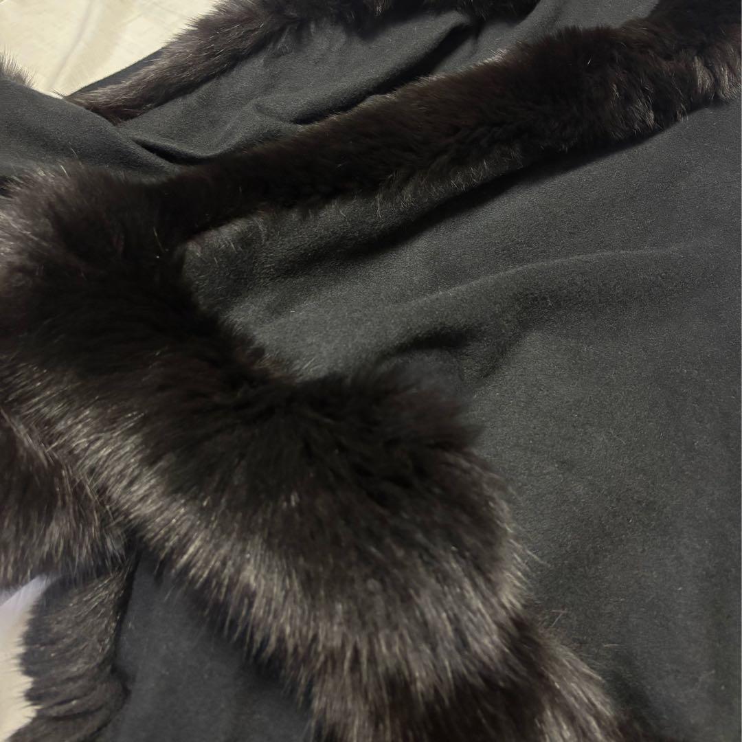 カシミヤケープマント フォックストリミング ロング丈 ブラック レディース