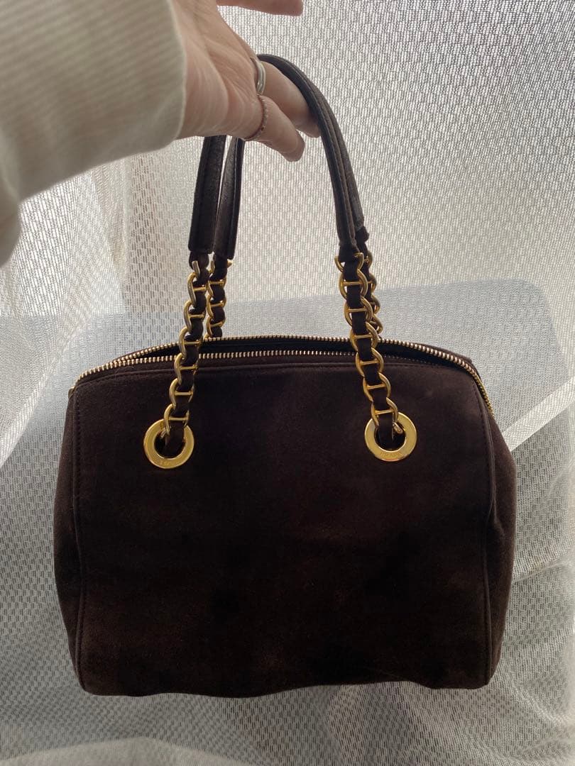 美品　PRADA プラダ チェーンバック　ハンドバッグ　スエード　ブラウン